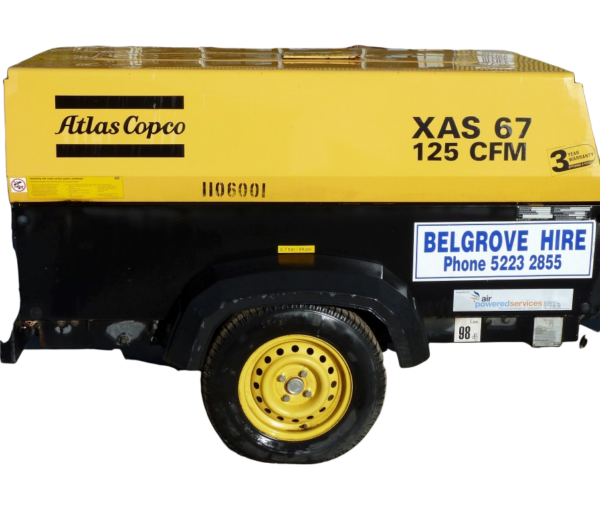 Yellow Mobile Compressor for hire in Geelong and surrounding areas